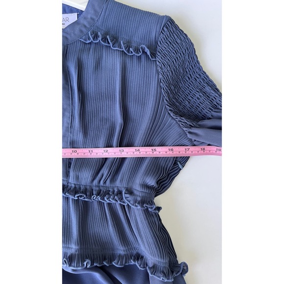 Cistar New York Blouse Ruffles Smocked Waist Balloon Sleeves Pleated Blueberry S - Picture 12 of 17